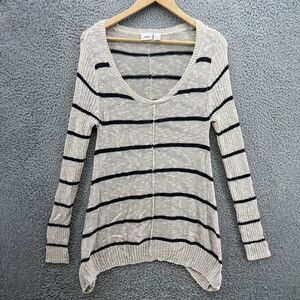 Daytrip Womens S White Striped Long Sleeve V-Neck Lightweight Casual Sweater Top